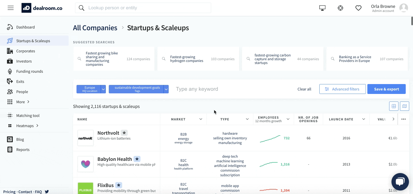 Gif showing Dealroom startup job listings for impact startups